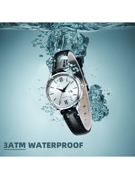 Women\'s Black Silver Analog Quartz Leather Strap Luxury Minimalist Wrist Watch main image 4